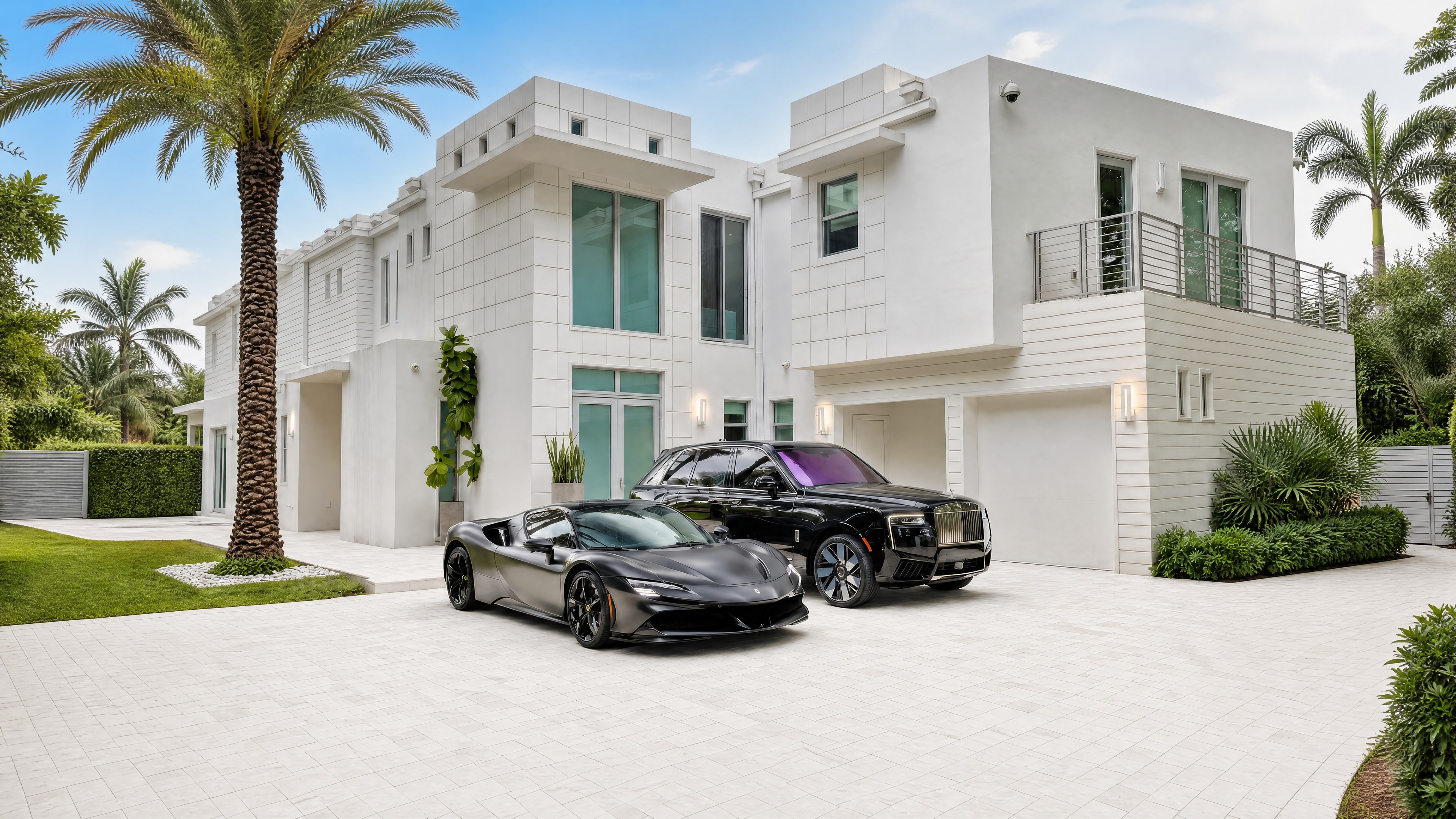 Ferrari SF90 and Rolls-Royce Cullinan at a Miami estate
